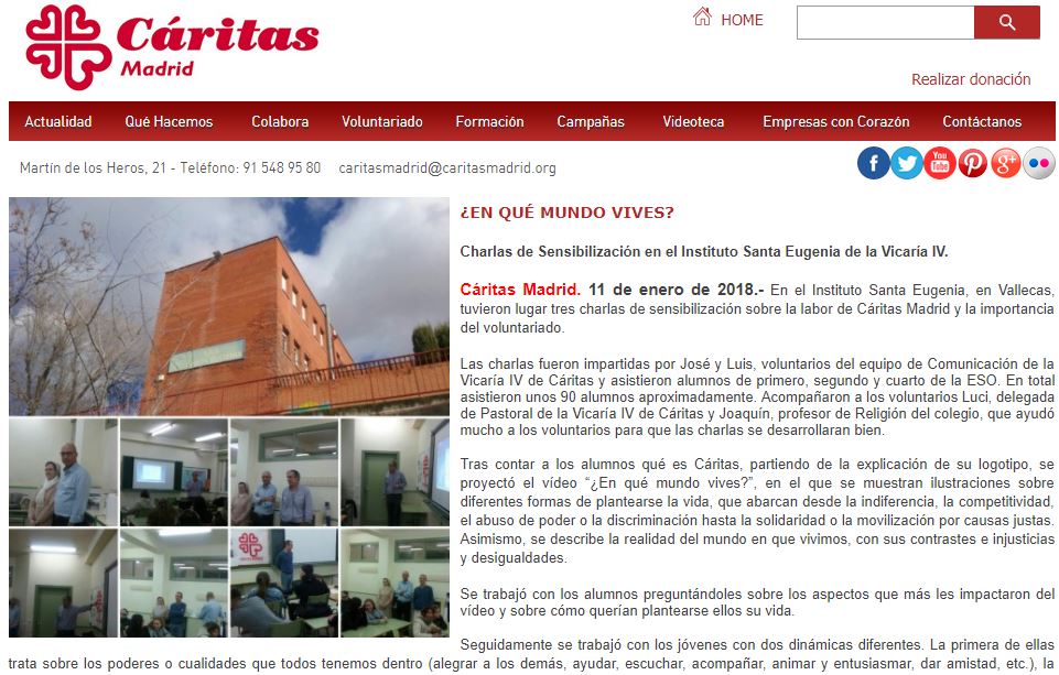 Sensibilización sobre el voluntario y Cáritas en el IES Santa Eugenia